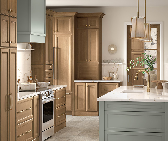 Warm Wood Kitchen with Light Blue Accents