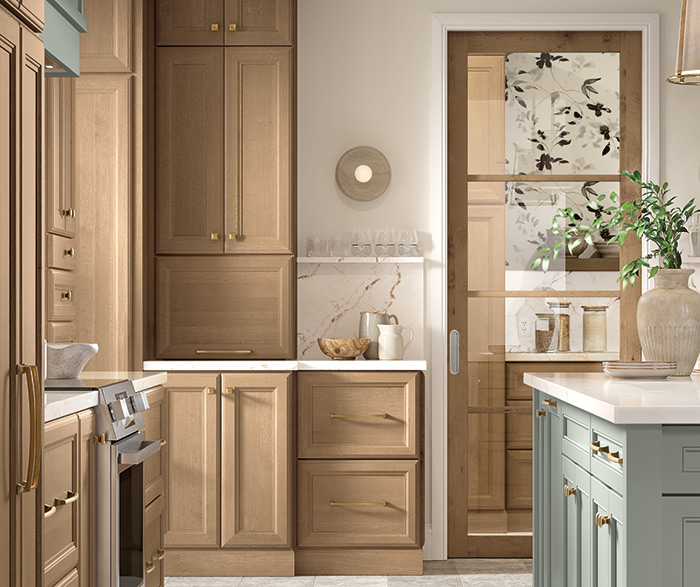 Warm Wood Kitchen with Light Blue Accents