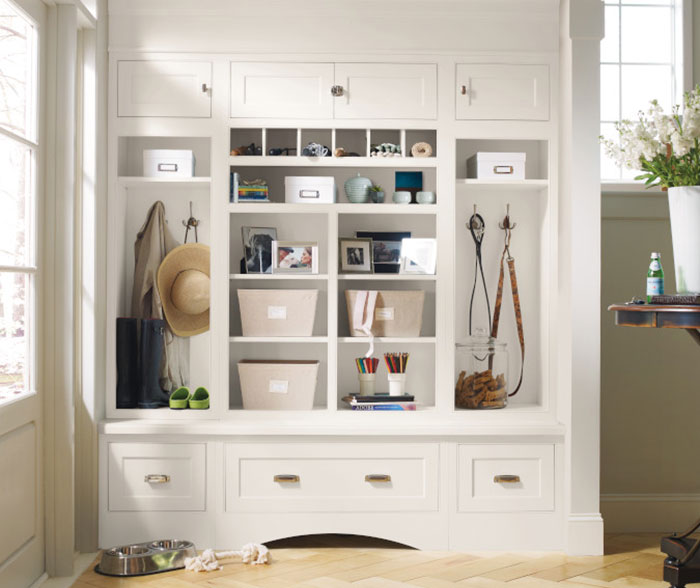 white entryway cabinets